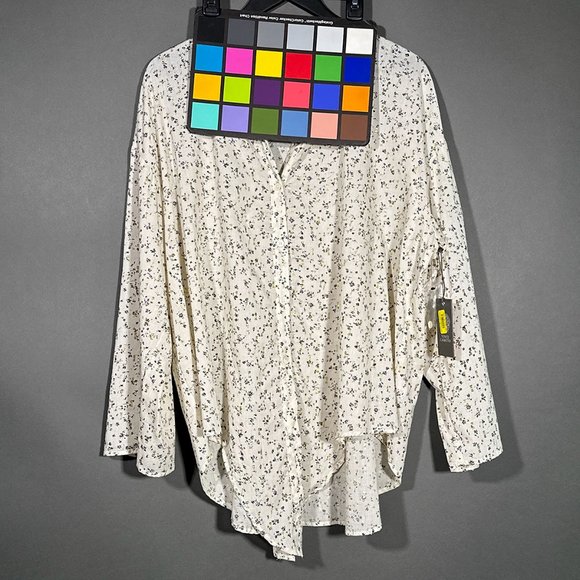 NWT Vince Camuto Floral Print 3/4 Roll Tab Sleeve Tied Button Front Blouse Sz 2X - Picture 14 of 14